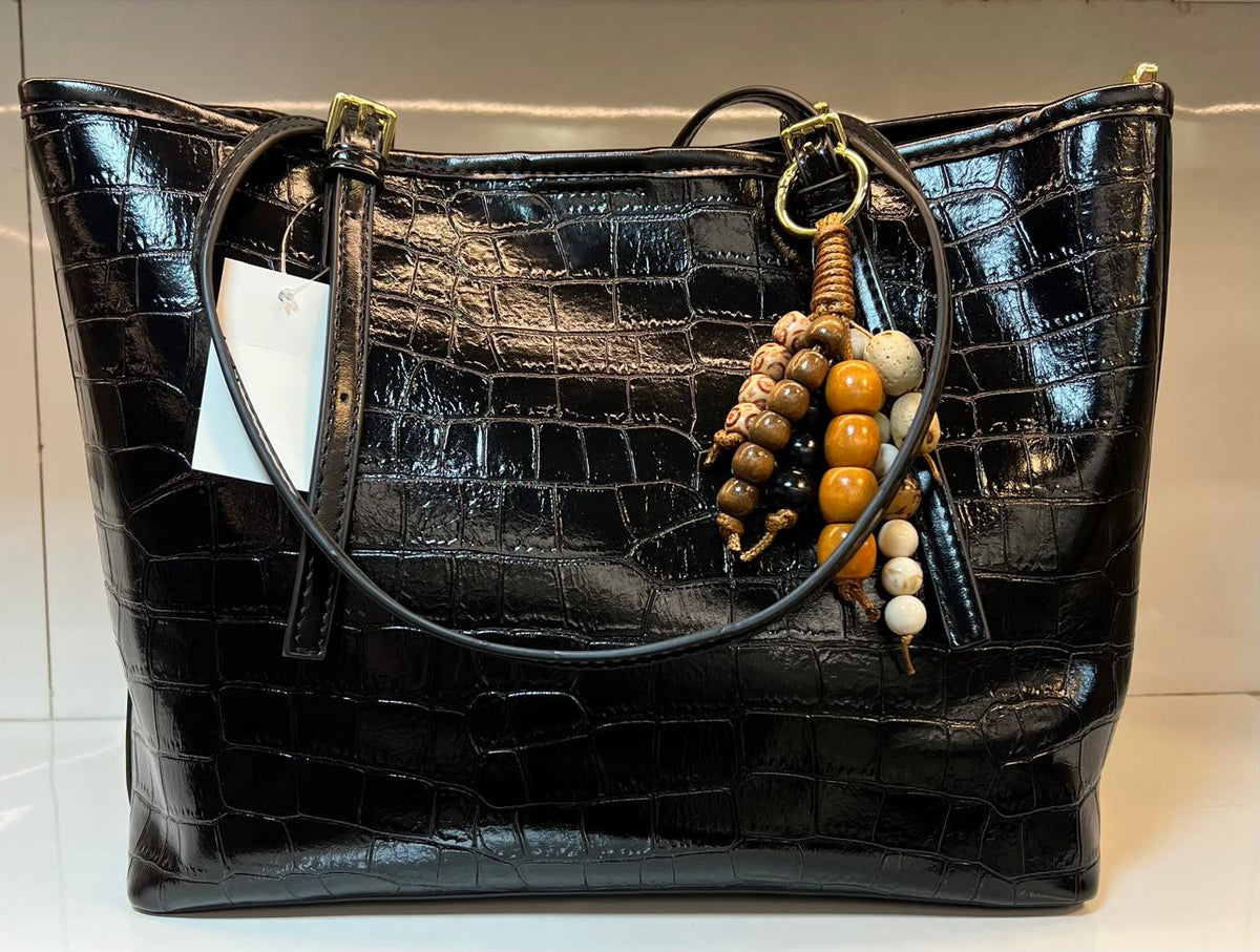 Croc-Embossed Glossy Tote Bag