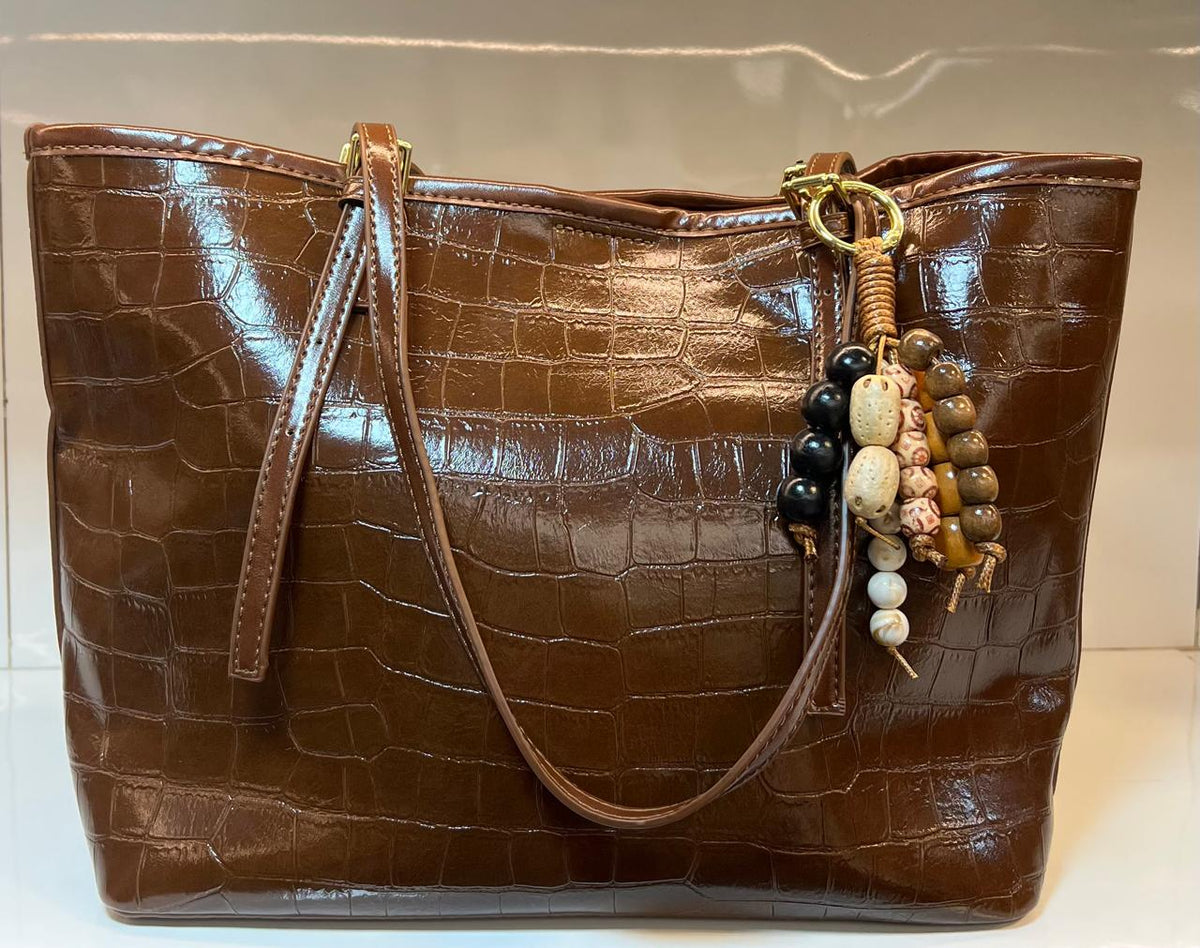 Croc-Embossed Glossy Tote Bag
