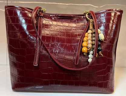 Croc-Embossed Glossy Tote Bag