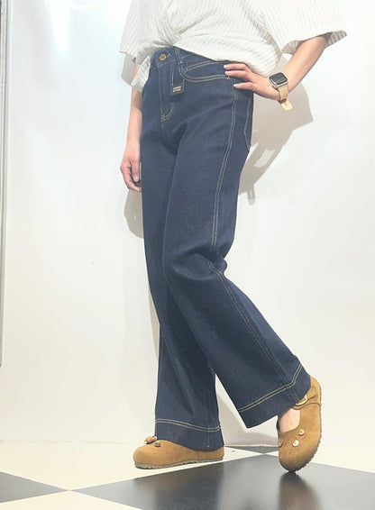 High-rise Dark-wash Straight Wide Jeans