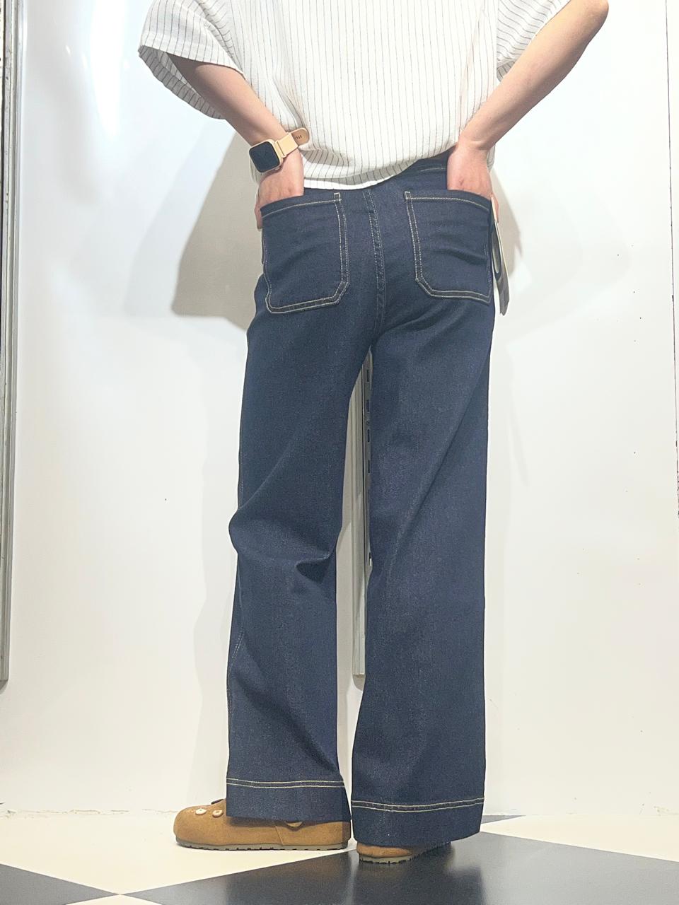 High-rise Dark-wash Straight Wide Jeans