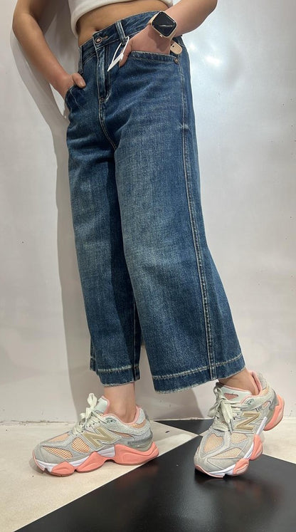 High-Waisted Dark-wask Culotte Jeans