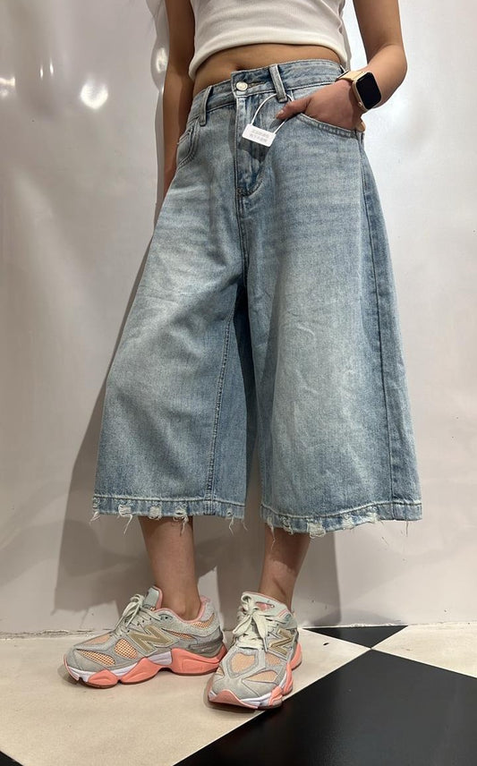 High-Waisted Frayed HEm Culotte Jeans