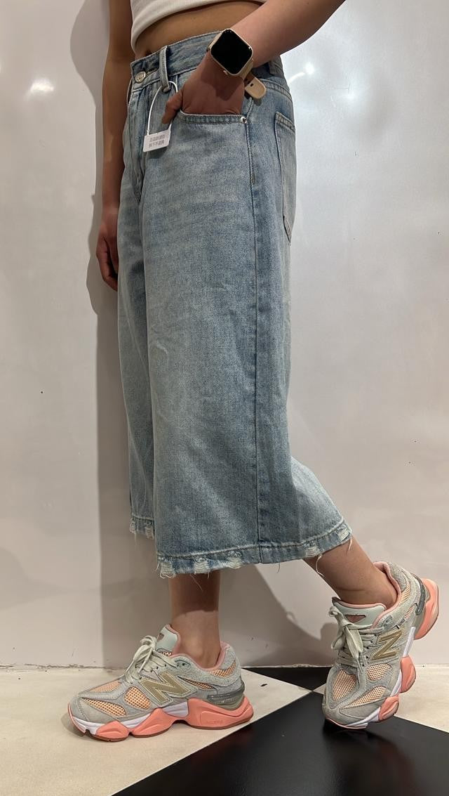 High-Waisted Frayed HEm Culotte Jeans
