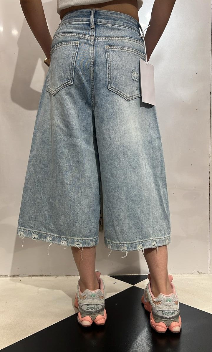 High-Waisted Frayed HEm Culotte Jeans