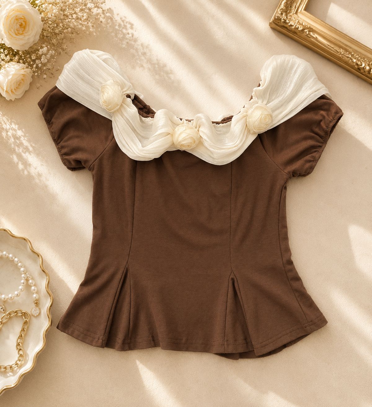 Rosette Neck Peplum Top