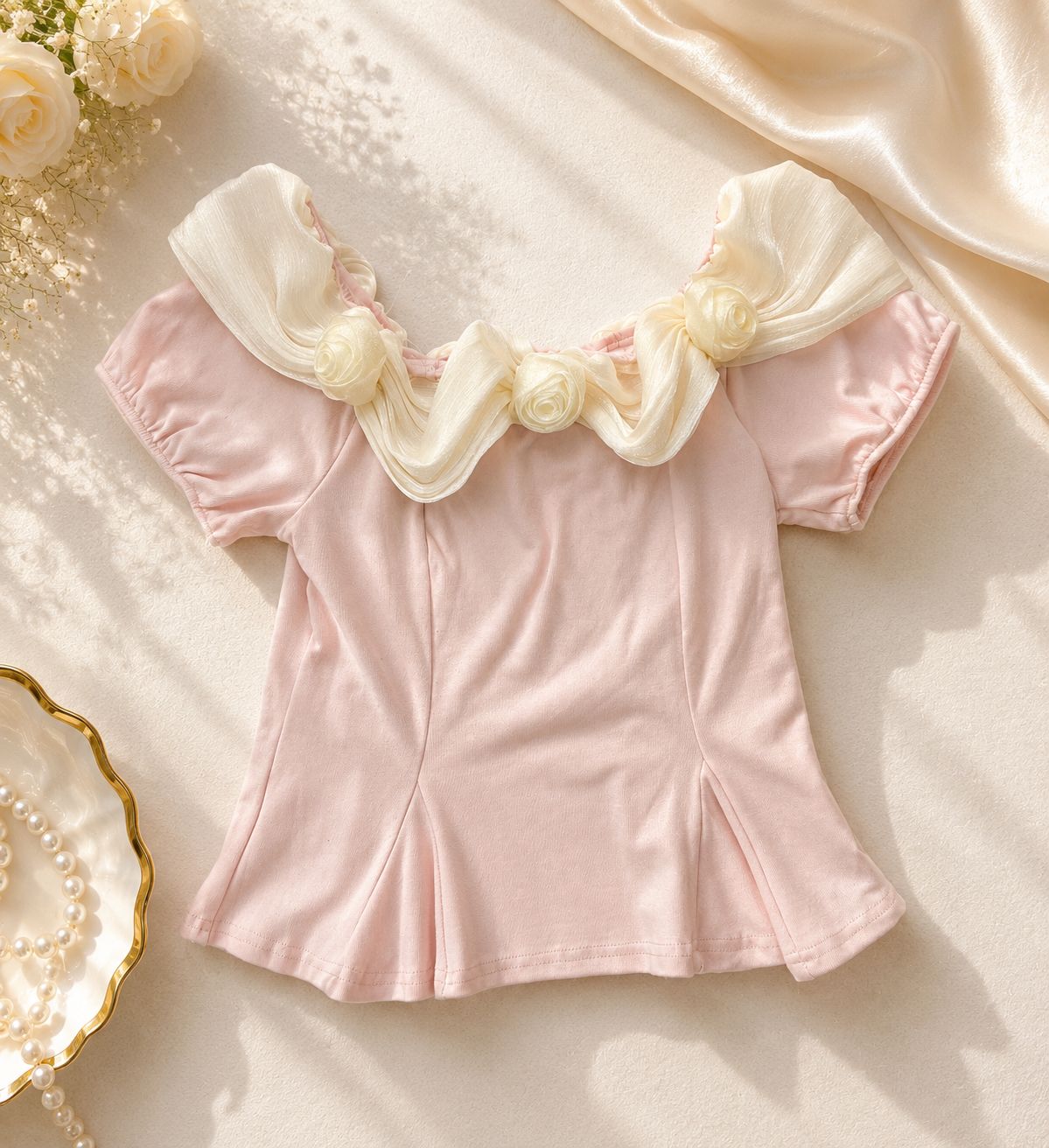 Rosette Neck Peplum Top