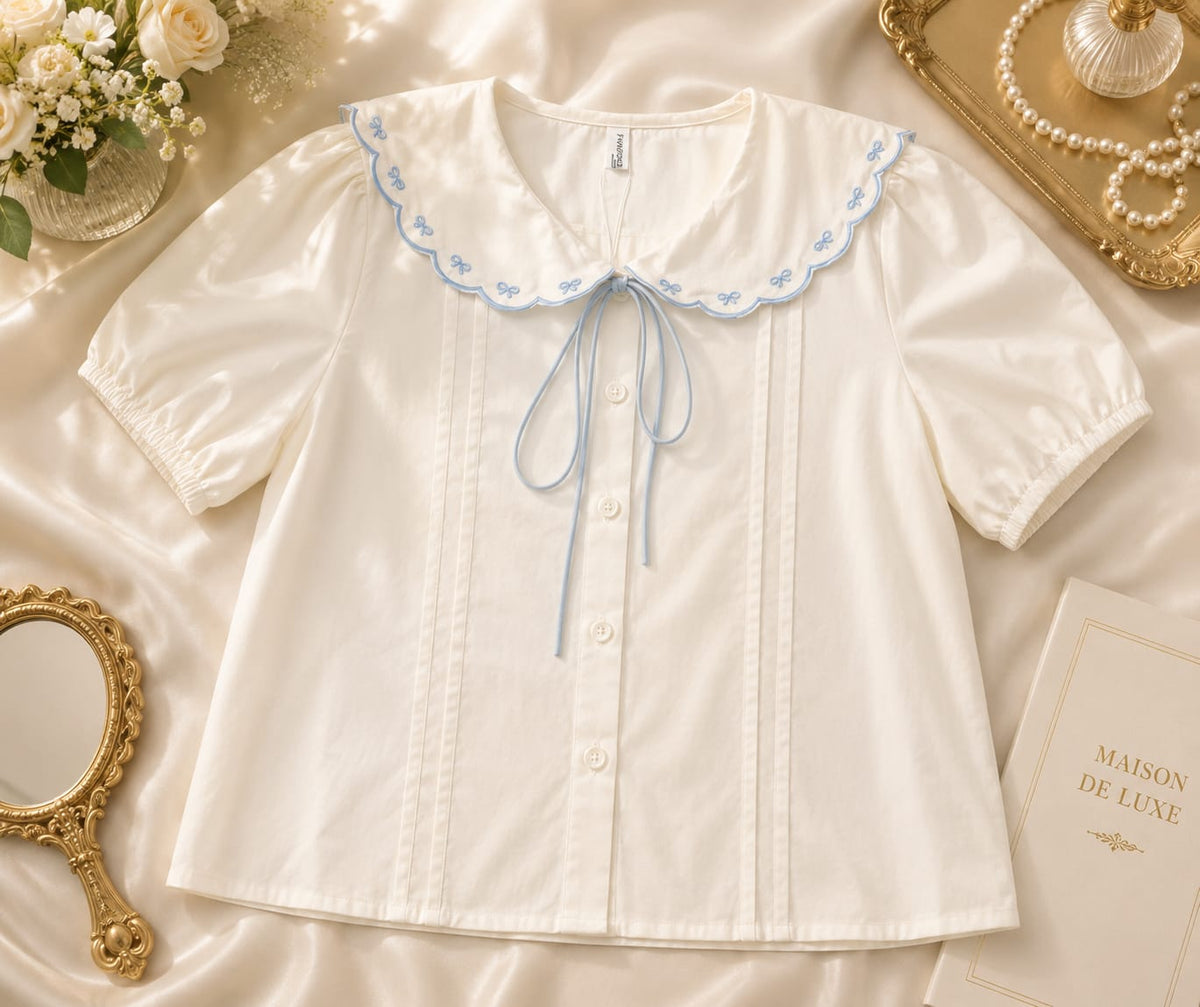 Elegant Bow Trim Button-up Top