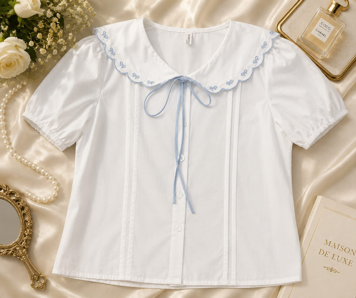 Elegant Bow Trim Button-up Top