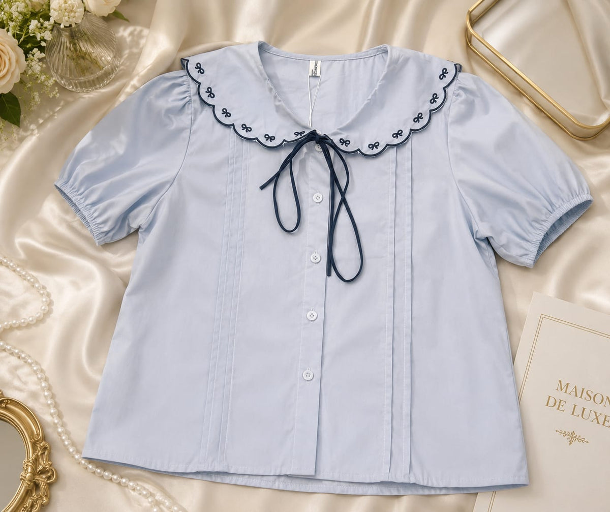 Elegant Bow Trim Button-up Top