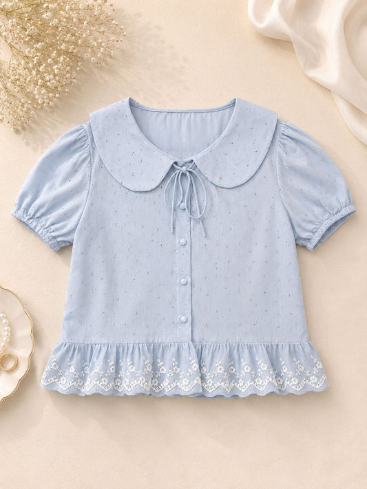 Ribbon Tie Collar Peplum Top