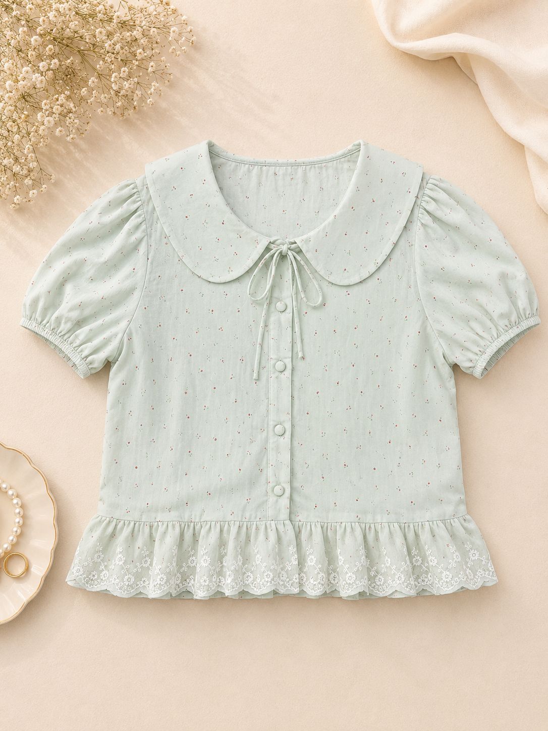 Ribbon Tie Collar Peplum Top