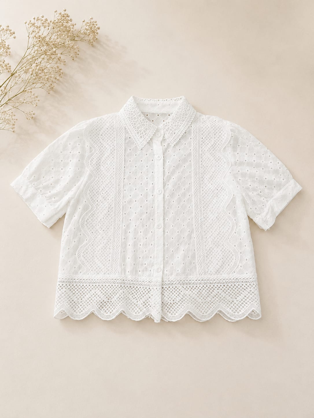 Lace Eyelet Button-up Top