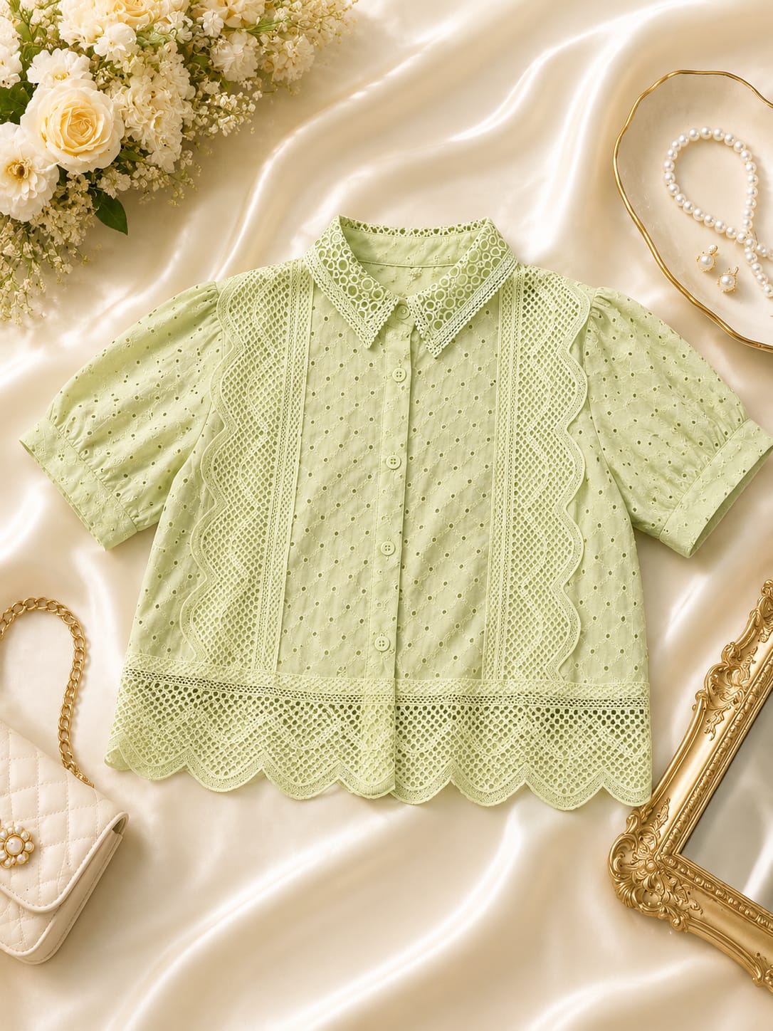 Lace Eyelet Button-up Top