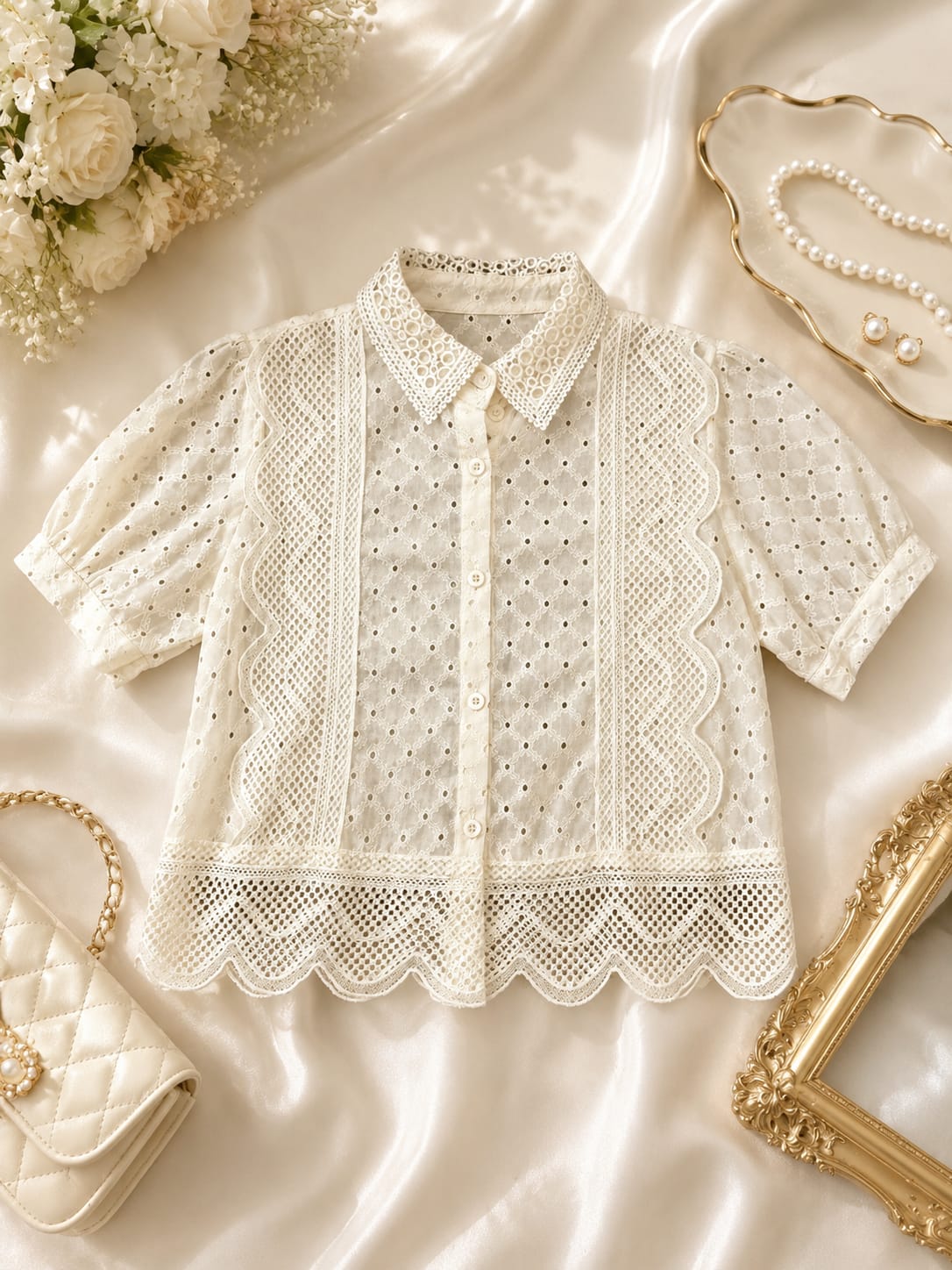 Lace Eyelet Button-up Top