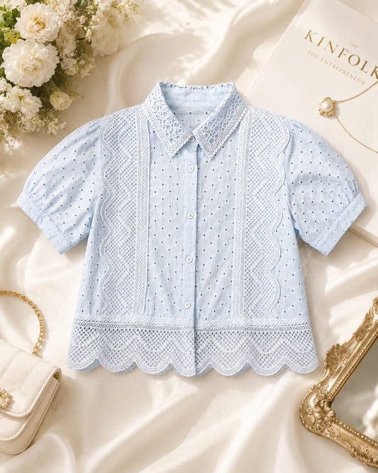 Lace Eyelet Button-up Top