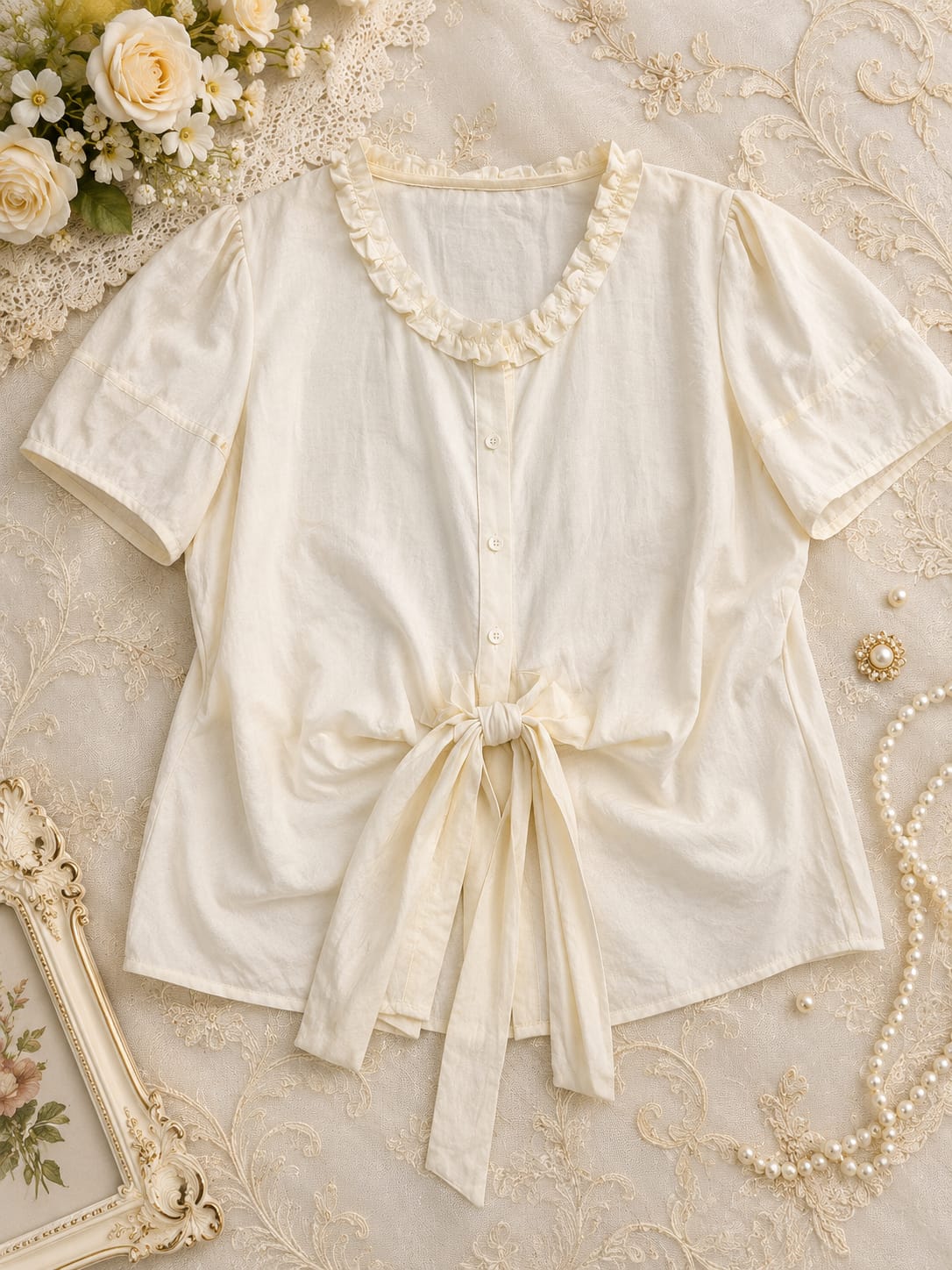 Tie-Knot Frill Neck Top
