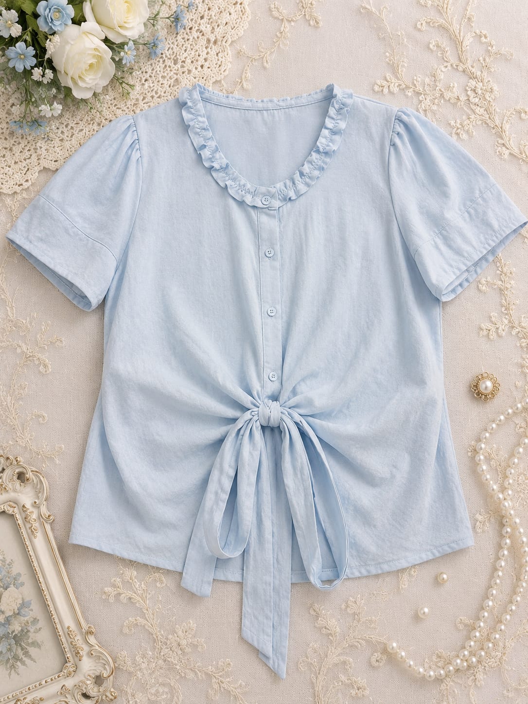 Tie-Knot Frill Neck Top