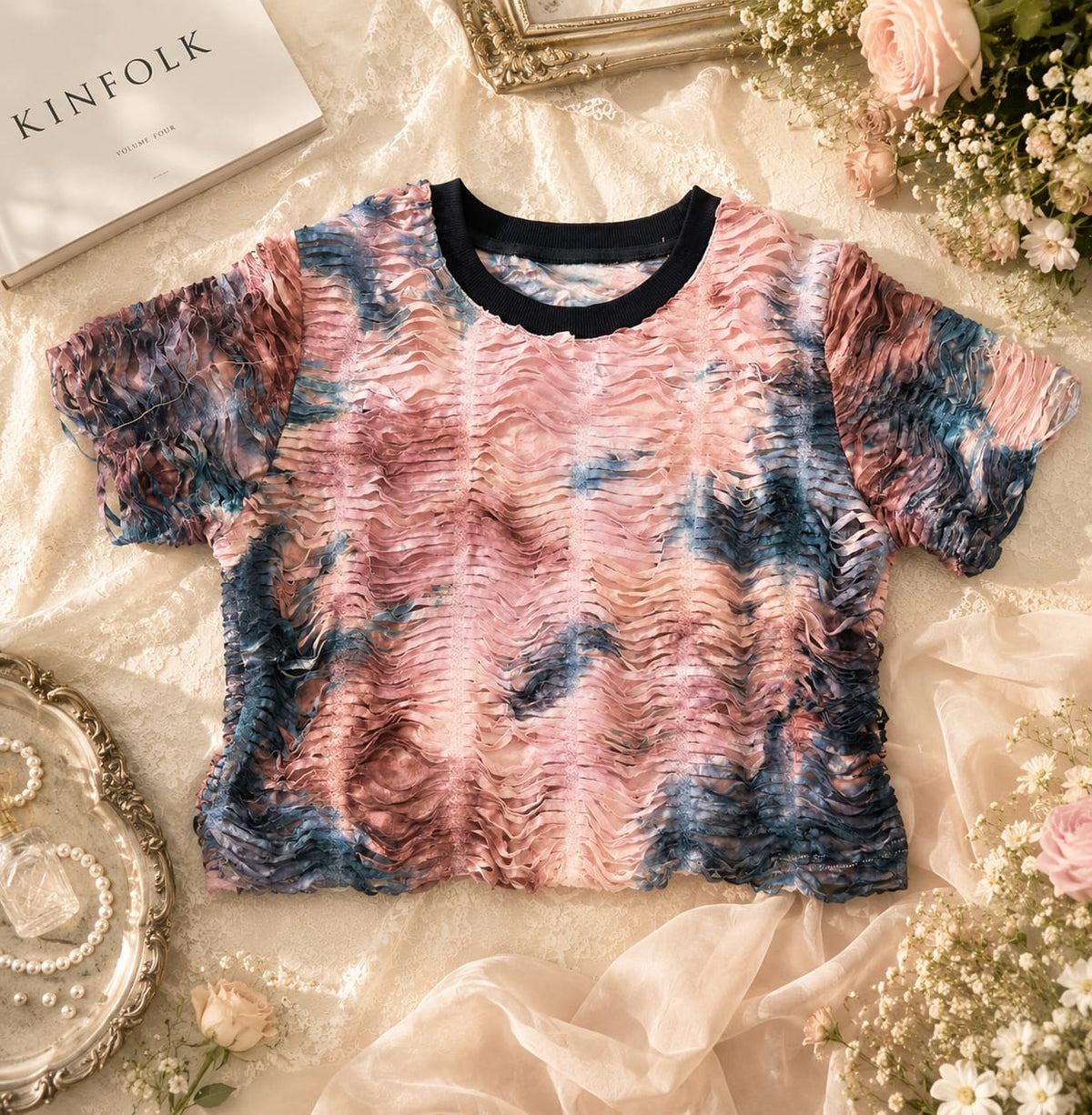 Marble Wave Mesh Crop Top