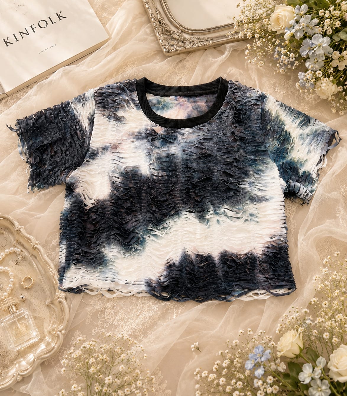 Marble Wave Mesh Crop Top