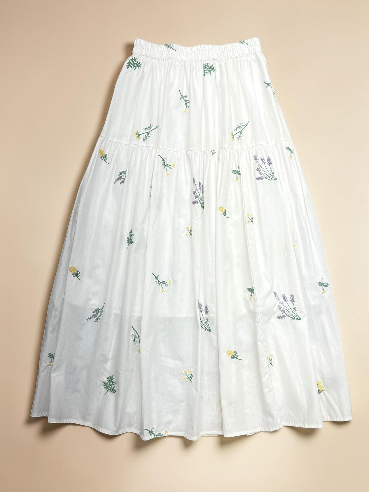 White Botanical Embroidered Maxi Skirt