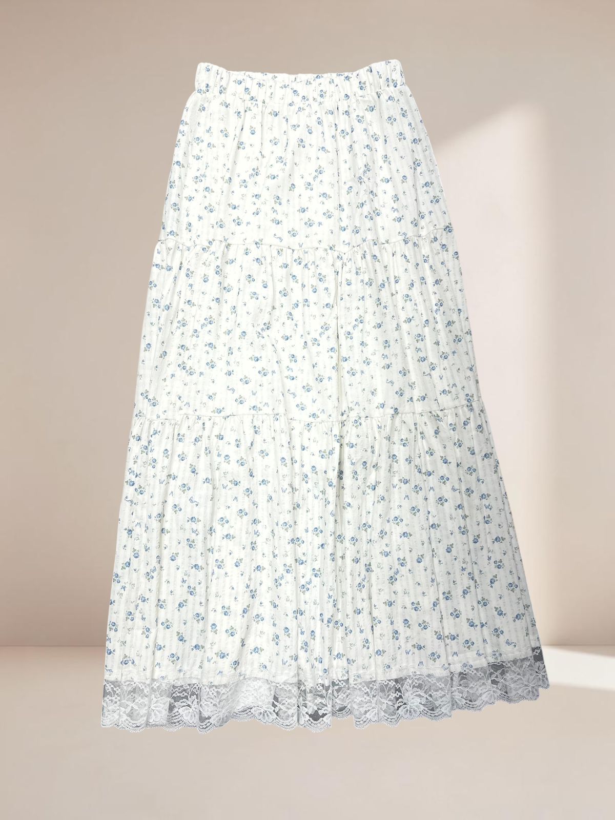Floral Lace Hem Tiered Skirt