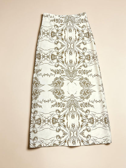 Vintage Botanical Print A-Line Maxi Skirt