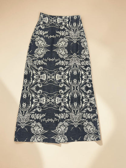 Vintage Botanical Print A-Line Maxi Skirt
