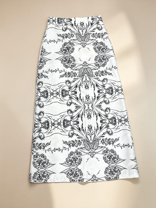 Vintage Botanical Print A-Line Maxi Skirt