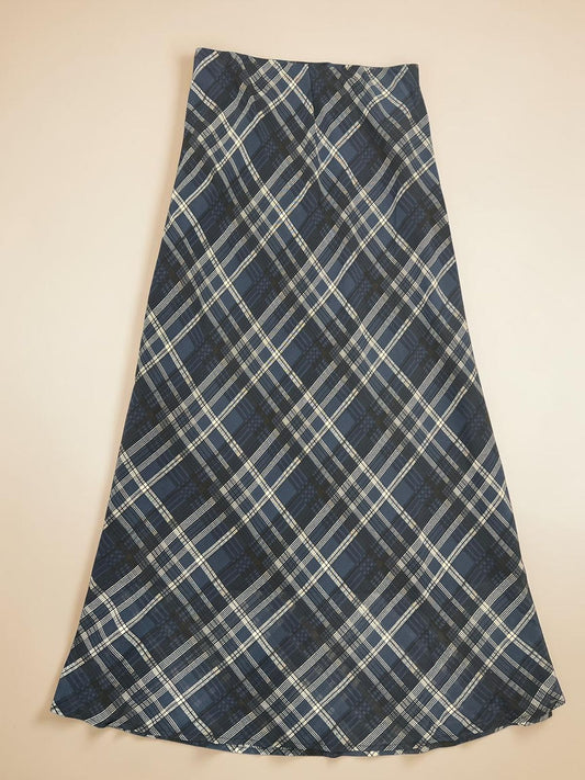 Blue Plaid A-Line Maxi Skirt