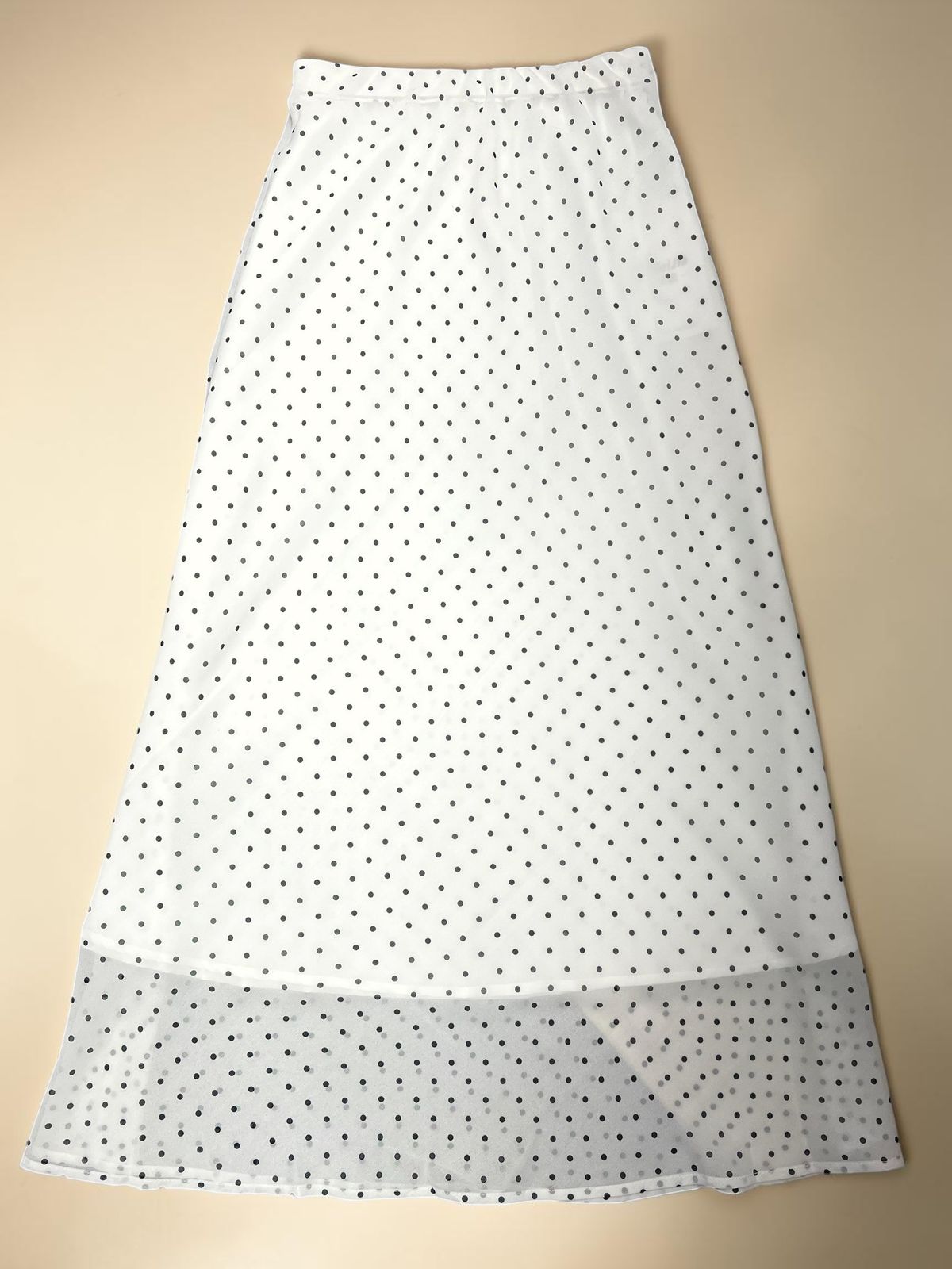 Polka Dot Mesh Hem Maxi Skirt