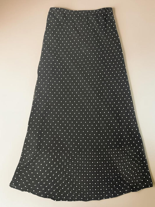 Polka Dot Mesh Hem Maxi Skirt