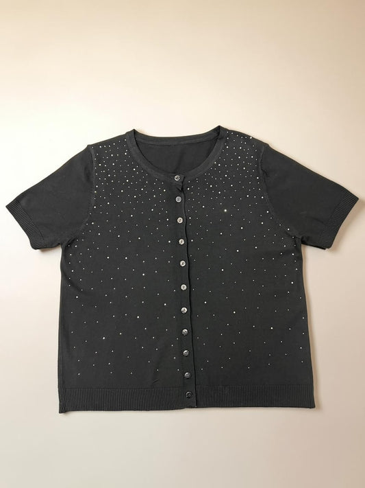 Women's Rhinestone Embellished Short-Sleeve Knit Cardigan