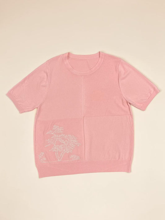 Nature Embroidered Knit T-Shirt