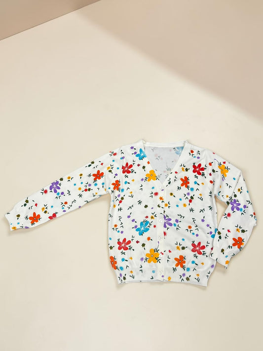 Multicolor Disty Floral Cardigan