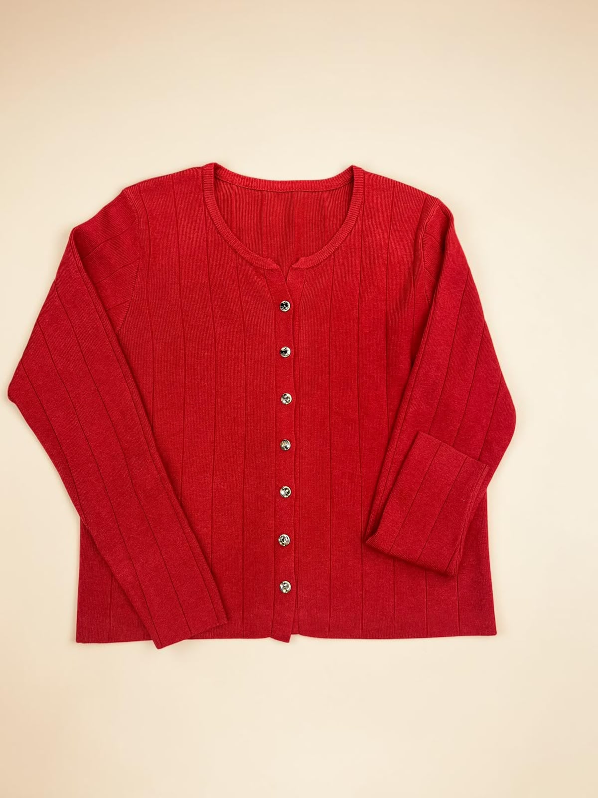 Ribbed Knit Button-Front Cardigan