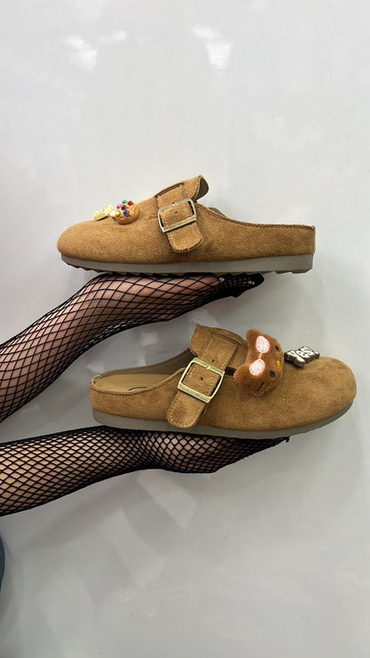 Boston-Style Suede Buckle Clogs