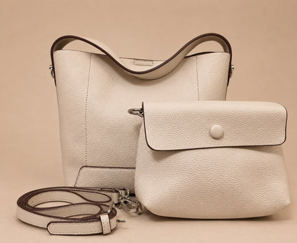 Textured Leather Bucket Shoulder Bag Set