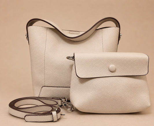 Textured Leather Bucket Shoulder Bag Set