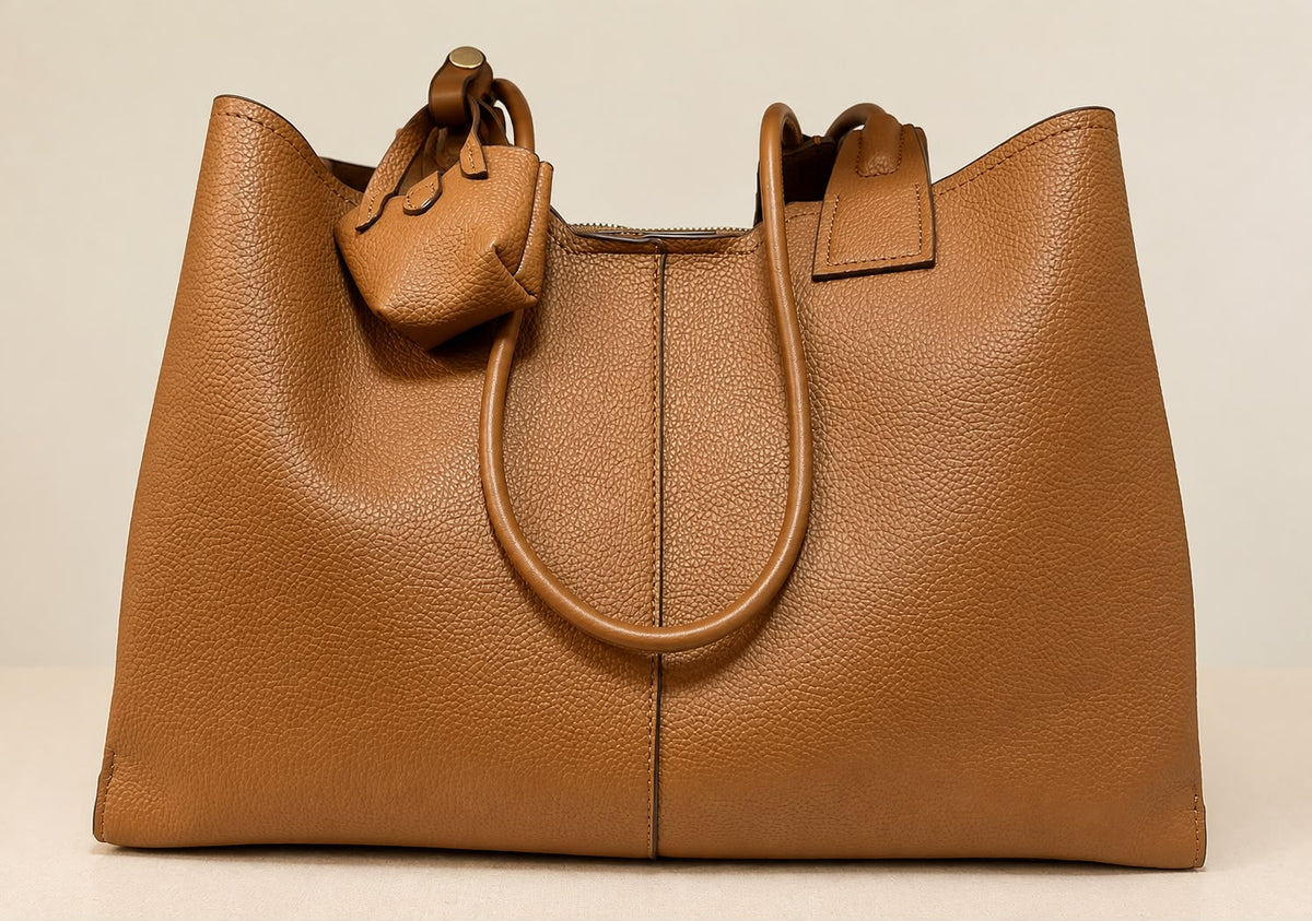 Leather T0te Bag with Mini Charm