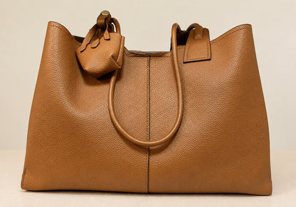 Leather T0te Bag with Mini Charm