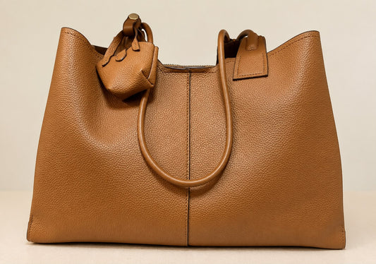 Leather T0te Bag with Mini Charm
