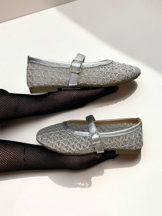 Embroidered Mesh Mary Jane