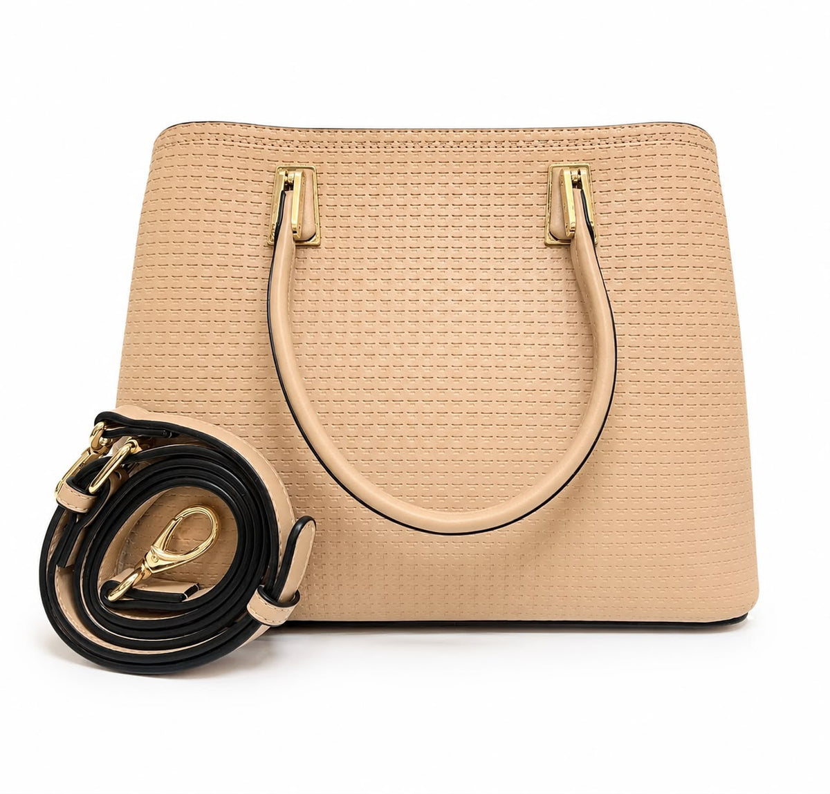 Ivory Textured Convertible Satchel Tote