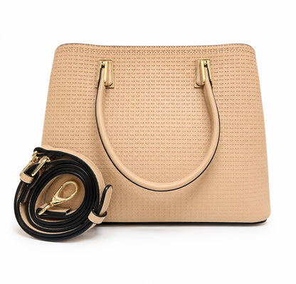 Ivory Textured Convertible Satchel Tote