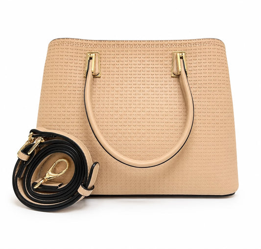 Ivory Textured Convertible Satchel Tote