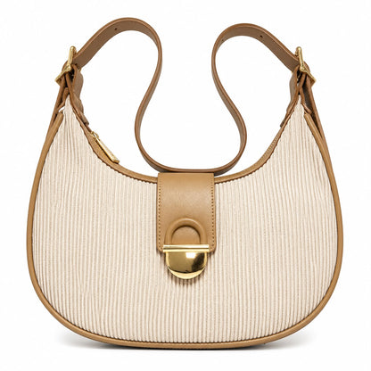 Mocha Ribbed Crescent Shoulder Bag
