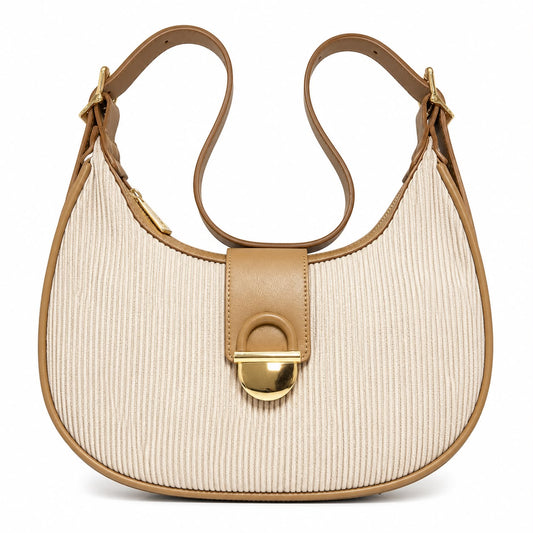 Mocha Ribbed Crescent Shoulder Bag