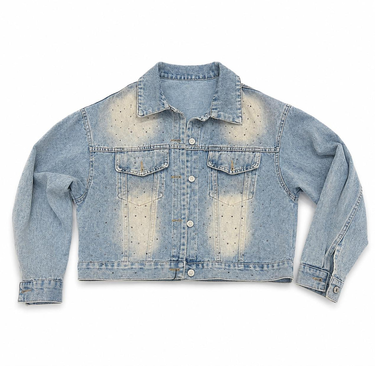 Light Wash Rhinestone Denim Jacket