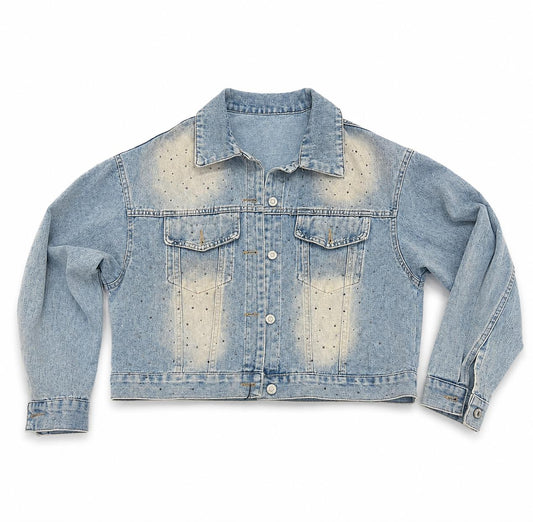Light Wash Rhinestone Denim Jacket